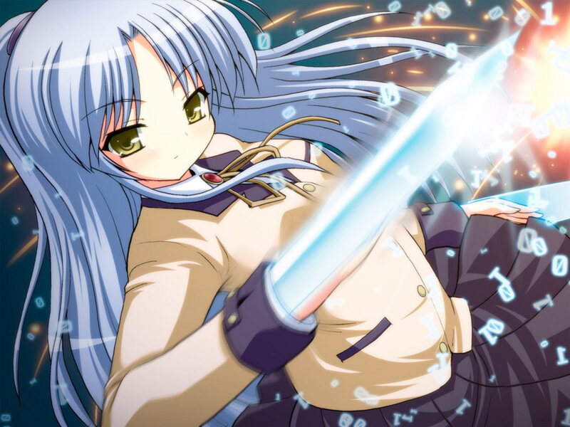 Anime Girl with Sword — Blue, Dramatic, Long Hair, Digital Effects