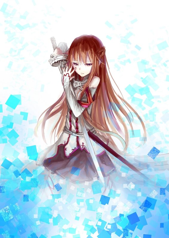 Anime Girl with Sword — Blue, Dramatic, Long Hair, Dress