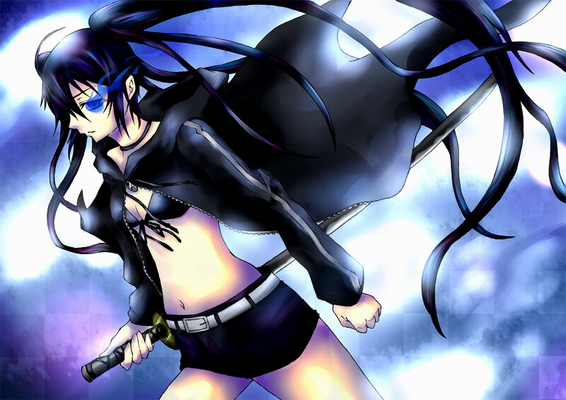 Anime Girl with Sword — Blue, Dramatic, Long Hair