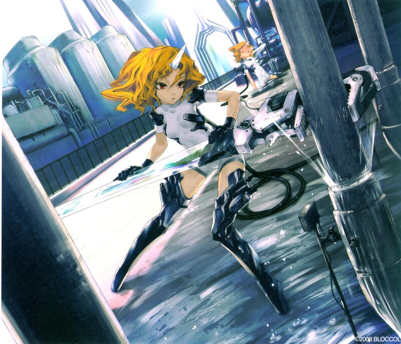 Anime Girl with Sword — Blue, Dramatic, Manga, Robot