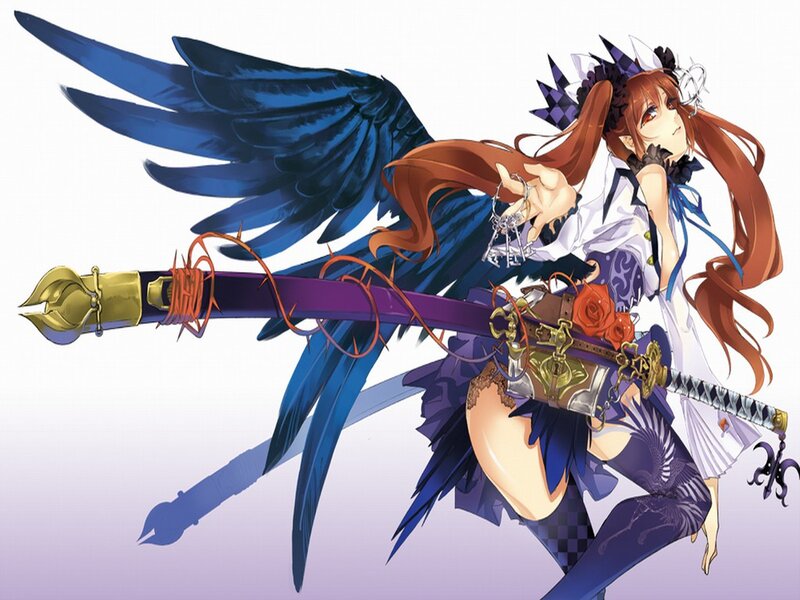 Anime Girl with Sword — Blue, Dramatic, Manga, Wings