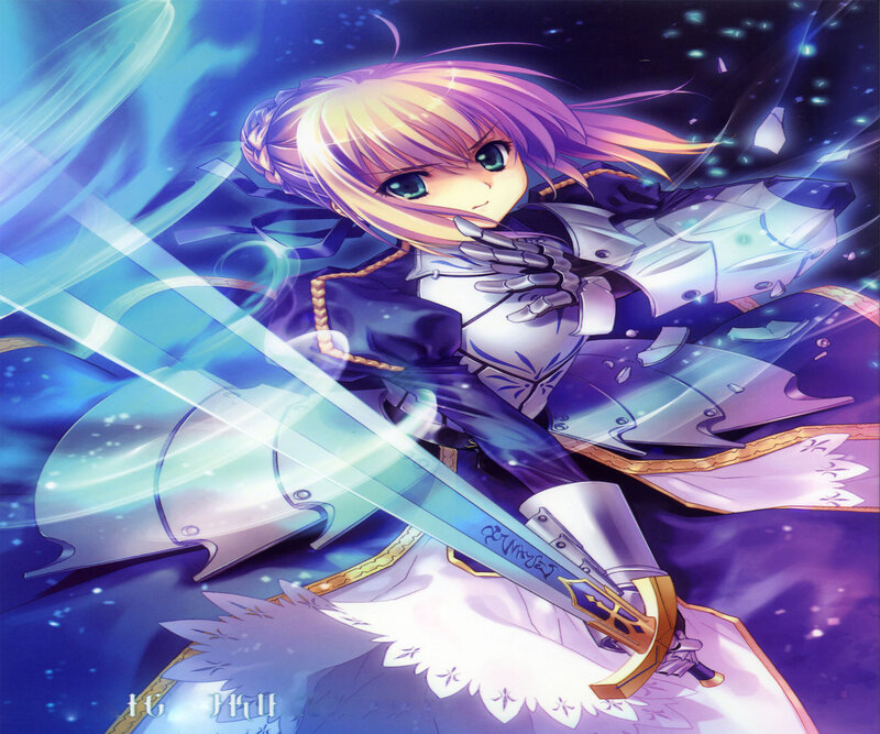 Anime Girl with Sword — Blue, Dramatic, Night, Armor, Magic
