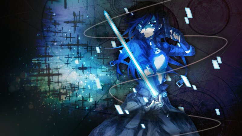 Anime Girl with Sword — Blue, Dramatic, Night, Armor