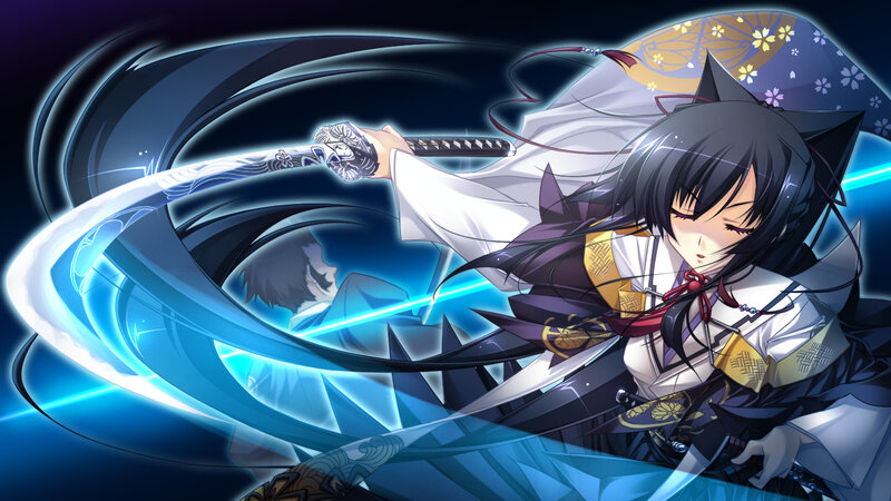 Anime Girl with Sword — Blue, Dramatic, Night, Cat Ears
