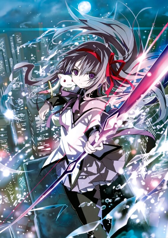 Anime Girl with Sword — Blue, Dramatic, Night, Cat