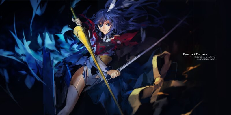 Anime Girl with Sword — Blue, Dramatic, Night, Digital Art, Blue Hair