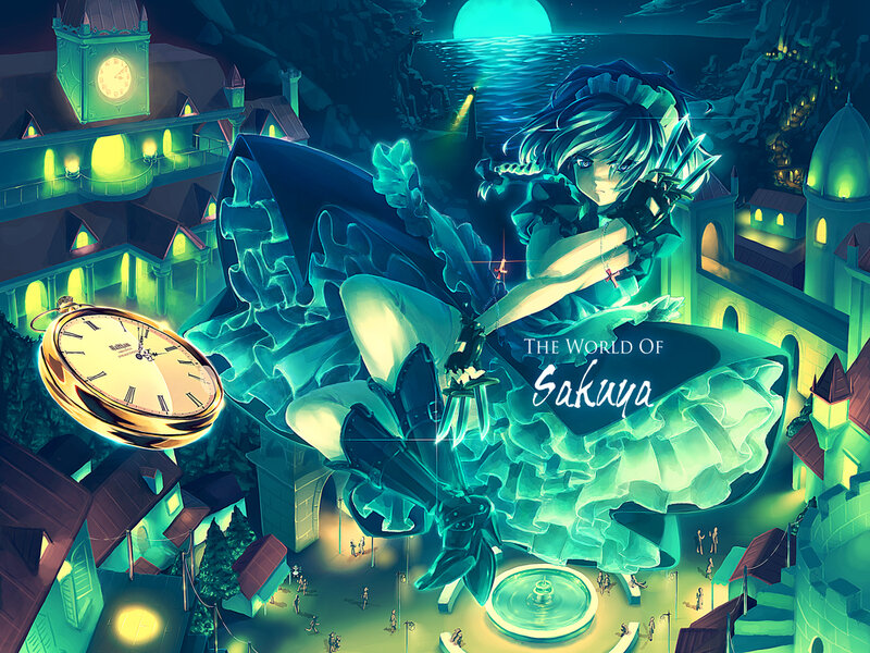 Anime Girl with Sword — Blue, Dramatic, Night, Digital Art, Clock Tower