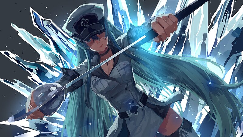 Anime Girl with Sword — Blue, Dramatic, Night, Digital Art, Ice