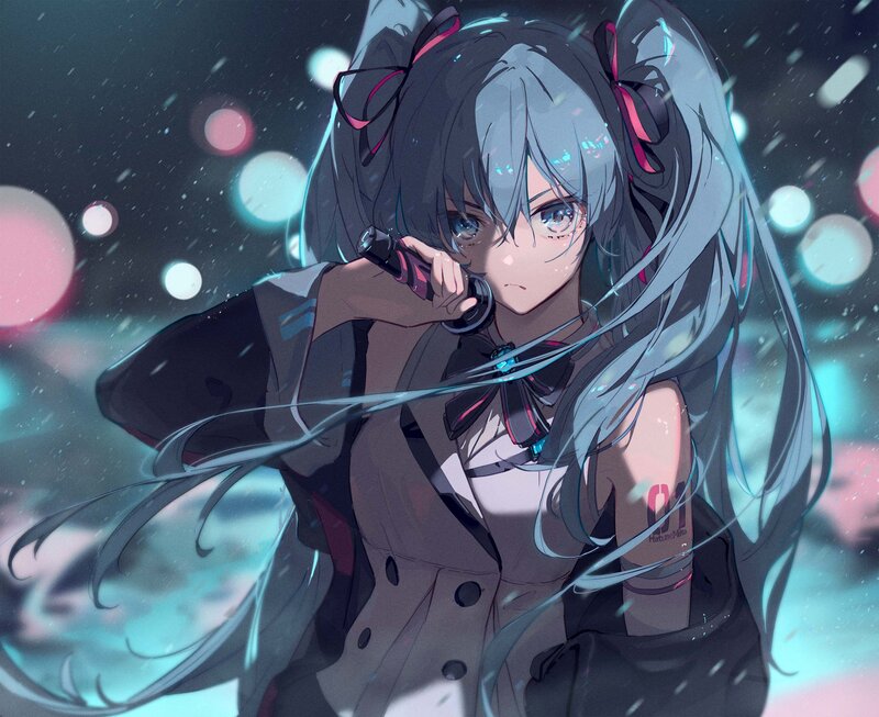 Anime Girl with Sword — Blue, Dramatic, Night, Digital Art, Long Hair