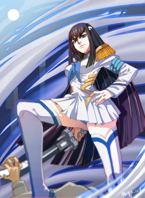 Anime Girl with Sword — Blue, Dramatic, Night, Digital Art, Military Uniform