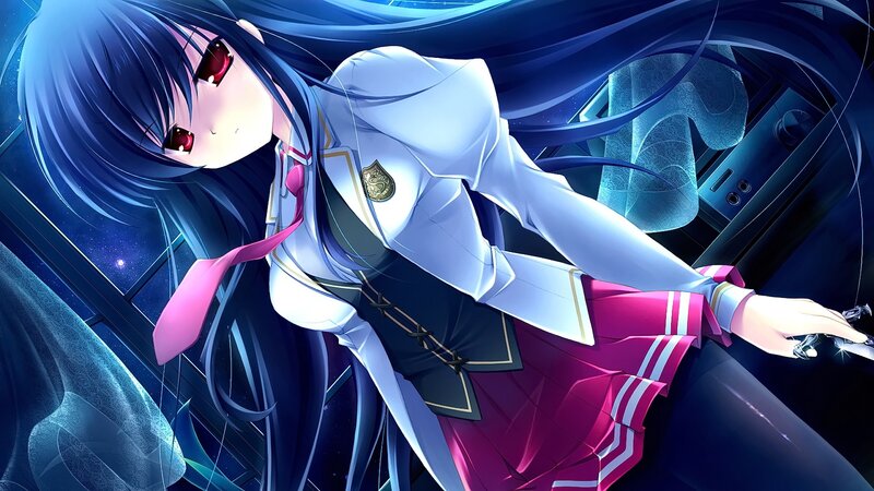 Anime Girl with Sword — Blue, Dramatic, Night, Digital Art, School Uniform