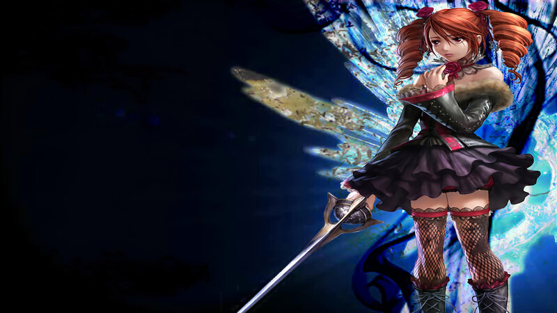 Anime Girl with Sword — Blue, Dramatic, Night, Digital Art