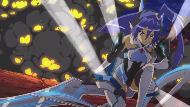 Anime Girl with Sword — Blue, Dramatic, Night, Explosion