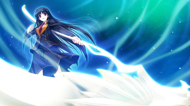 Anime Girl with Sword — Blue, Dramatic, Night, Long Hair, School Uniform