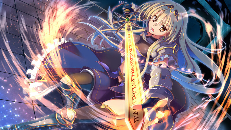 Anime Girl with Sword — Blue, Dramatic, Night, Magic
