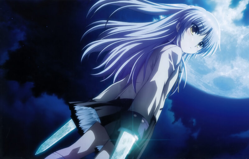 Anime Girl with Sword — Blue, Dramatic, Night, Moon