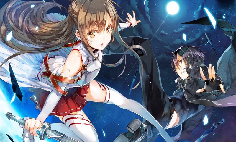 Anime Girl with Sword — Blue, Dramatic, Night, Night Sky