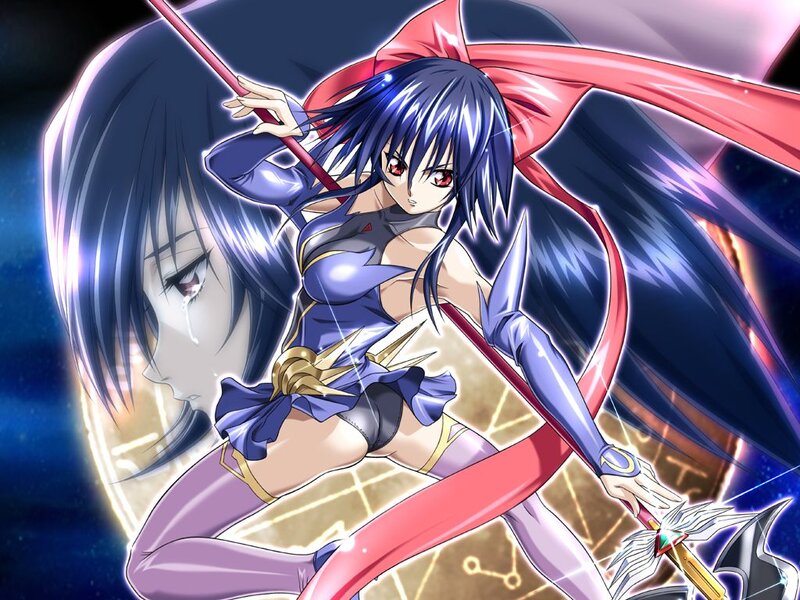 Anime Girl with Sword — Blue, Dramatic, Night, Ribbon