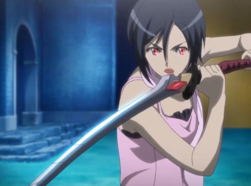 Anime Girl with Sword — Blue, Dramatic, Pool