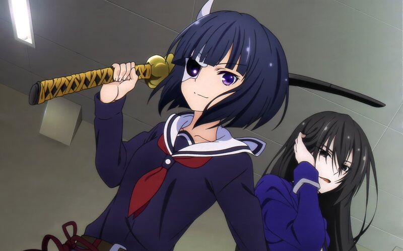 Anime Girl with Sword — Blue, Dramatic, School Uniform, Cat Ears