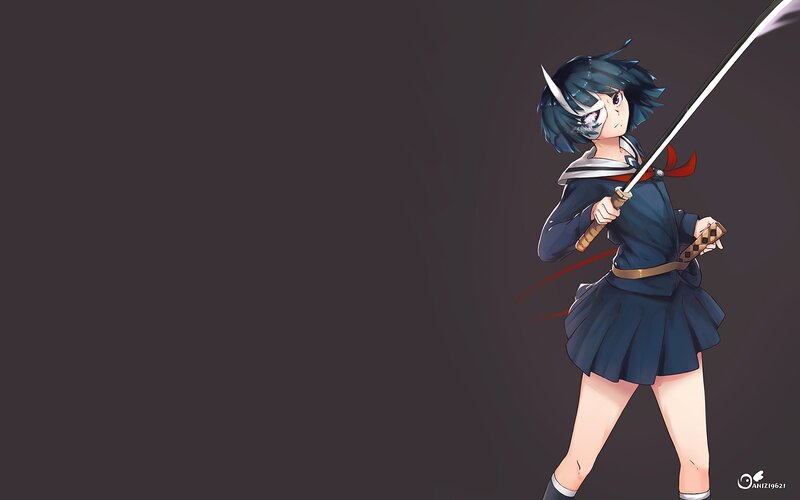 Anime Girl with Sword — Blue, Dramatic, School Uniform, Mask