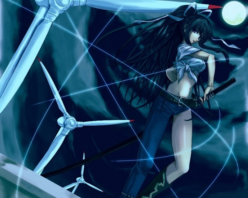 Anime Girl with Sword — Blue, Dramatic
