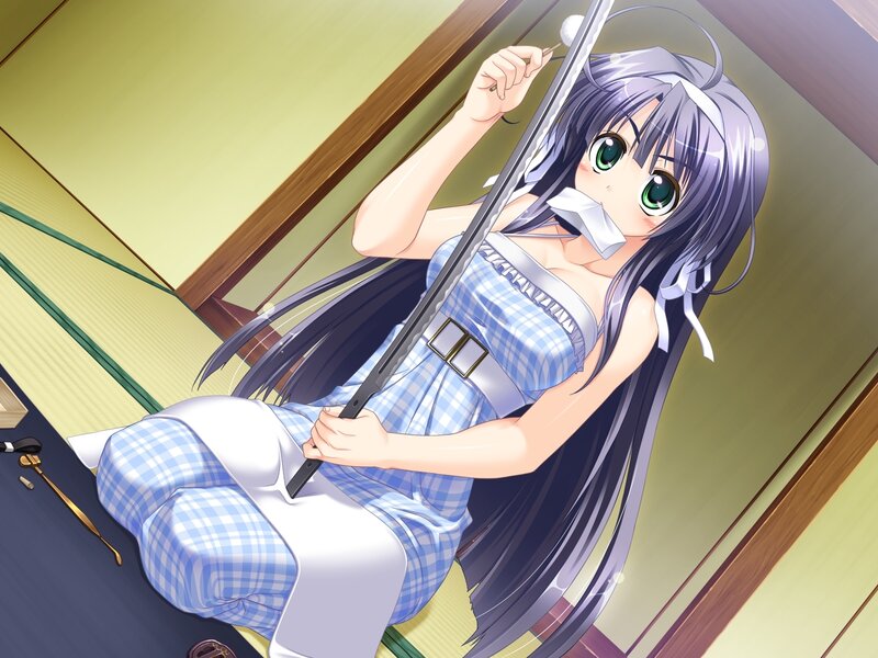 Anime Girl with Sword — Blue, Dramatic, Tongue Gag