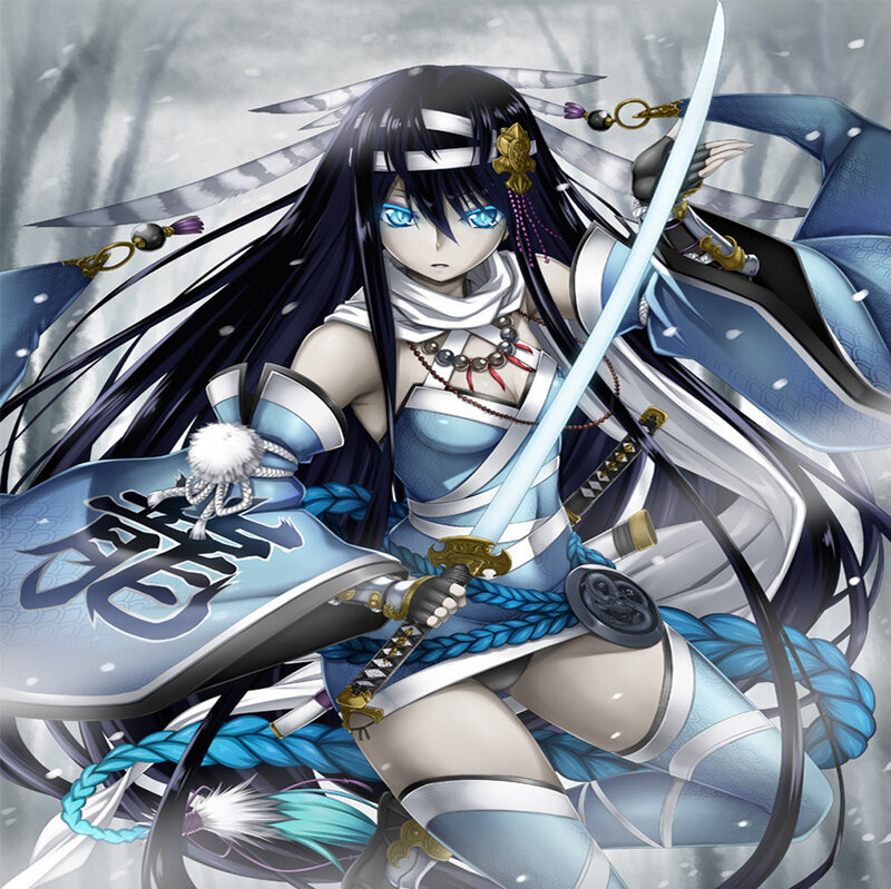 Anime Girl with Sword — Blue, Dramatic, Winter