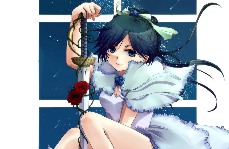 Anime Girl with Sword — Blue, Dreamy