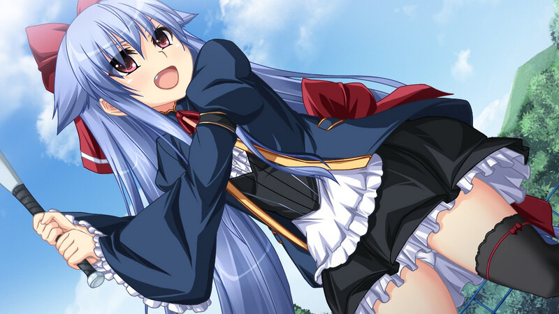 Anime Girl with Sword — Blue, Dynamic, Afternoon, School Uniform