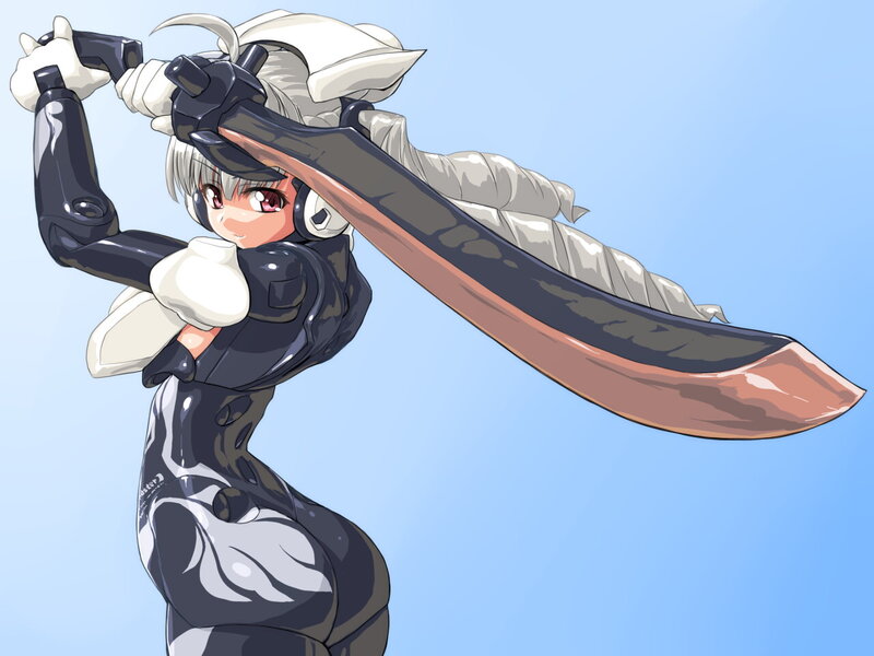 Anime Girl with Sword — Blue, Dynamic, Digital Art, Robotic Armor
