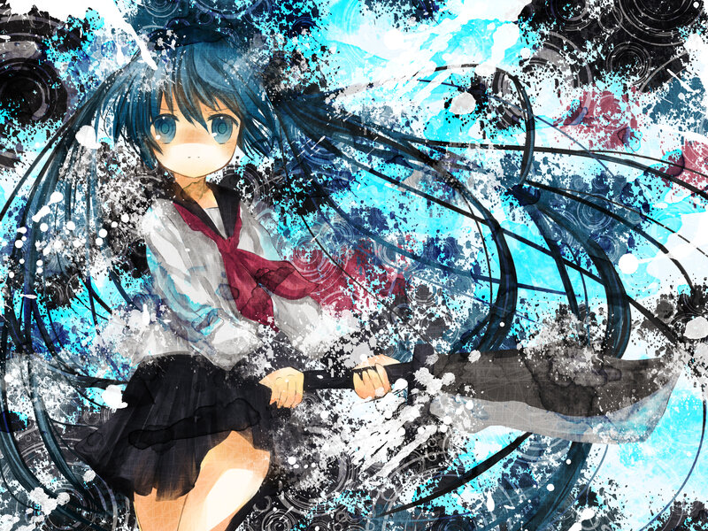 Anime Girl with Sword — Blue, Dynamic, Digital Art