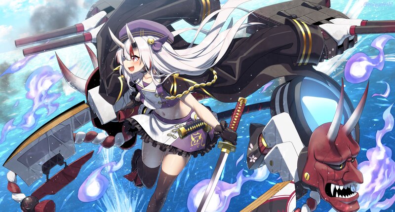 Anime Girl with Sword — Blue, Dynamic, Dramatic