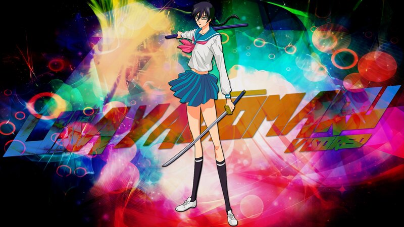 Anime Girl with Sword — Blue, Dynamic, Energetic