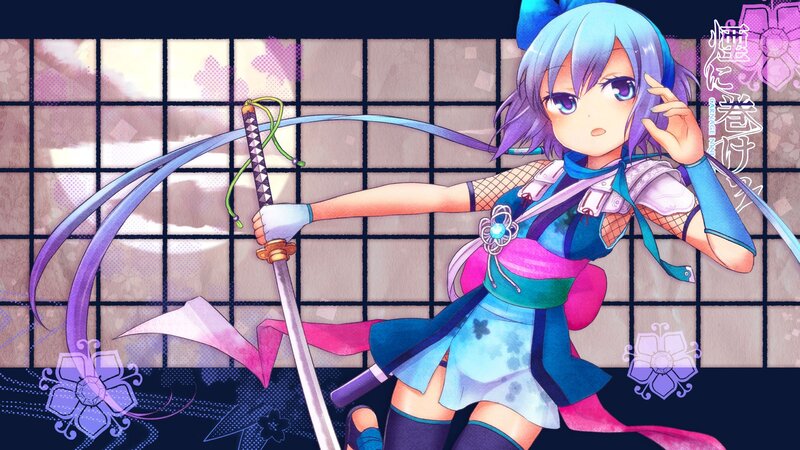 Anime Girl with Sword — Blue, Dynamic, Japanese Screen