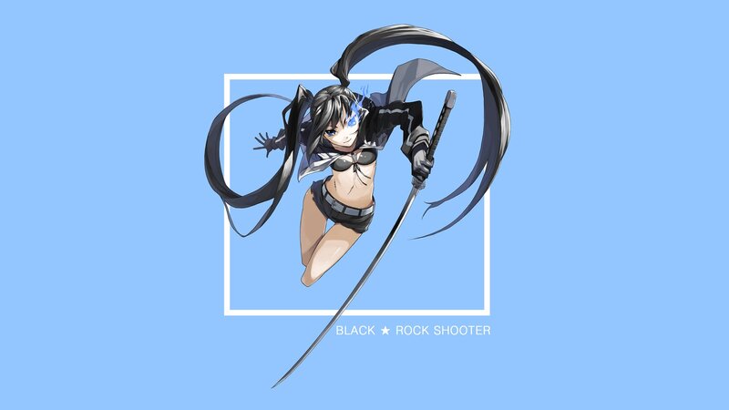 Anime Girl with Sword — Blue, Dynamic, Long Hair, Black Outfit