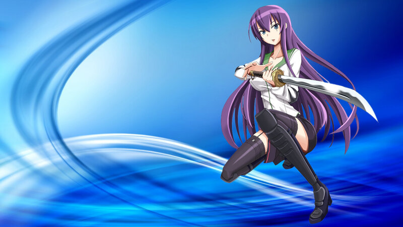 Anime Girl with Sword — Blue, Dynamic, Long Hair, School Uniform