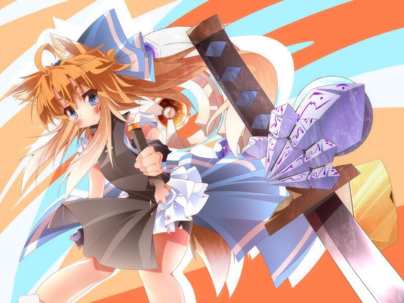 Anime Girl with Sword — Blue, Dynamic, Magic Crystals
