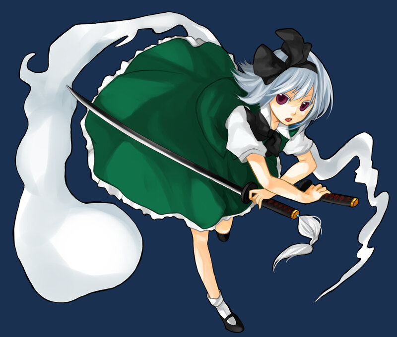 Anime Girl with Sword — Blue, Dynamic, Manga, Green Dress