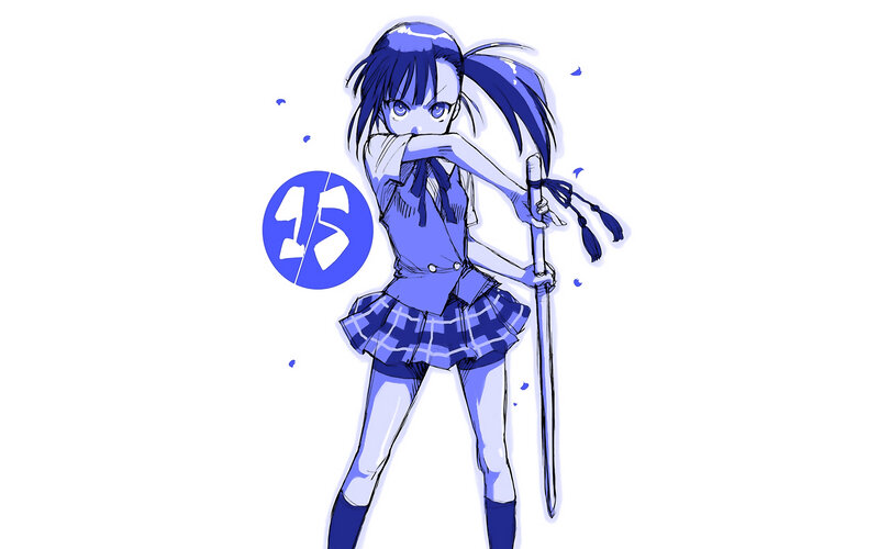 Anime Girl with Sword — Blue, Dynamic, Manga, Plaid Skirt