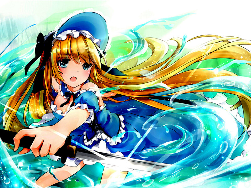 Anime Girl with Sword — Blue, Dynamic, Manga