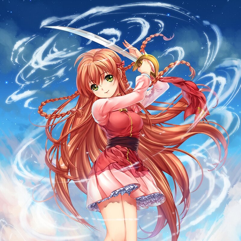 Anime Girl with Sword — Blue, Dynamic, Night