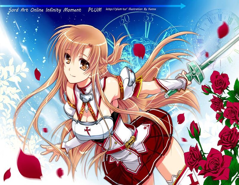 Anime Girl with Sword — Blue, Dynamic, Roses