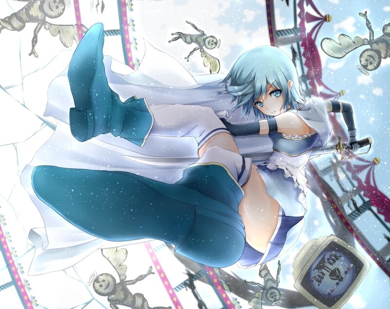 Anime Girl with Sword — Blue, Dynamic, Winter