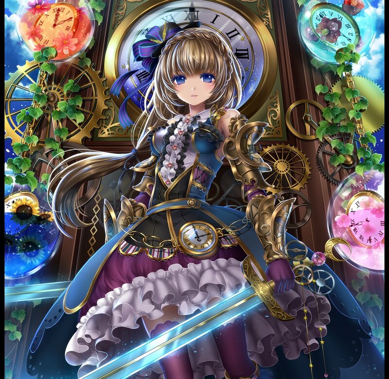 Anime Girl with Sword — Blue, Fantastical