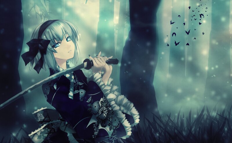 Anime Girl with Sword — Blue, Mysterious, Night