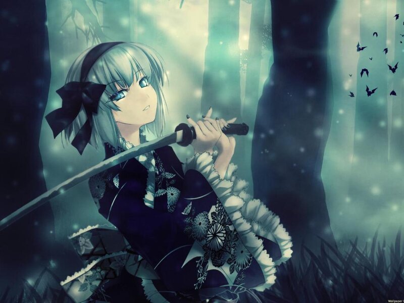 Anime Girl with Sword — Blue, Mysterious