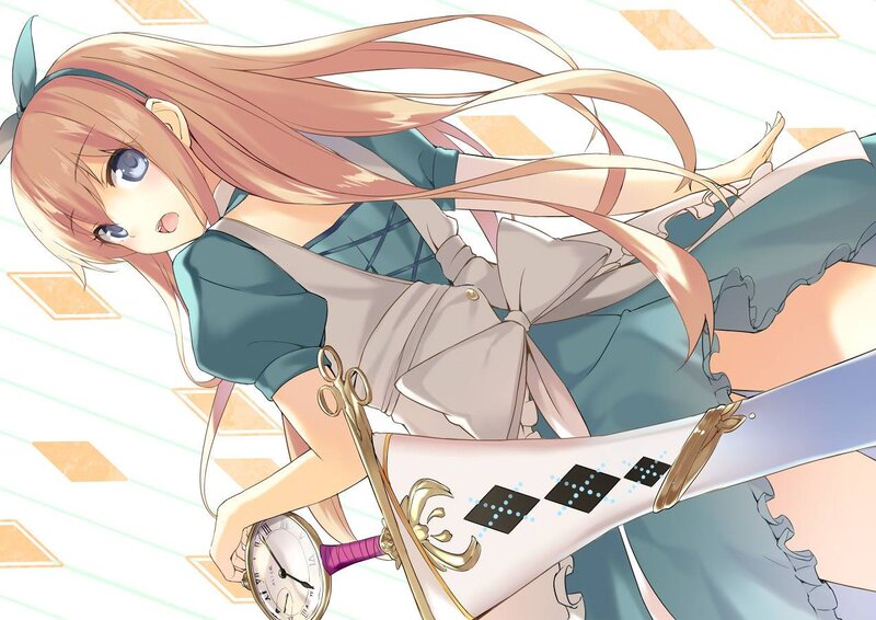 Anime Girl with Sword — Blue, Playful, Clock