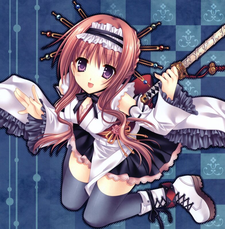 Anime Girl with Sword — Blue, Playful, Hairpins