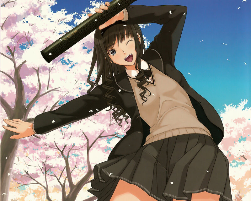 Anime Girl with Sword — Blue, Playful, Spring
